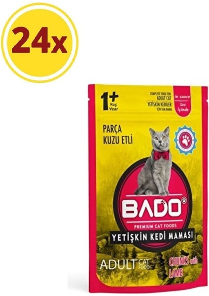 Parça Kuzu Etli Yetişkin Kediler Için Yaş Mama 85 Gram x 24 Paket