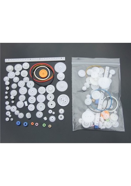 60 Parça Plastik Dişli Seti Oyuncak Robot Araba Gear Dıy Kremayer Çark Kasnak Lastik Sonsuz Dişli