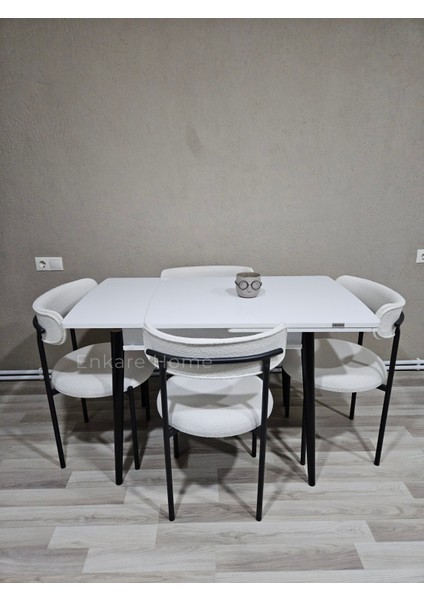 Beyaz Küçük Mdf Masa, Elisa Sandalye Takımı, Açılabilir Masa, 4 Kişilik Yemek Masası, 68X90 fiyatları