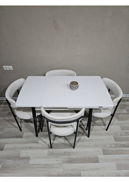 Beyaz Küçük Mdf Masa, Elisa Sandalye Takımı, Açılabilir Masa, 4 Kişilik Yemek Masası, 68X90 modelleri