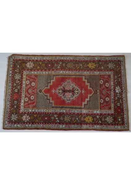 106X168 cm Oryantal Motifli Küçük Boy Kırmızı Renkli El Dokuma Yün Halı