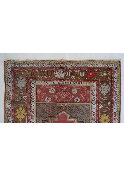 106X168 cm Oryantal Motifli Küçük Boy Kırmızı Renkli El Dokuma Yün Halı