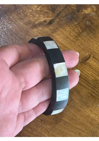 Sedef Kaplama Bambu Kadın Otantik Bilezik Çap 7 cm