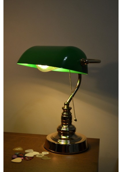 Yeşil Burasıtoptancı Banker Masa Lambası Enerji Tasarrufu Kablolu 32 x 25 Metal E27