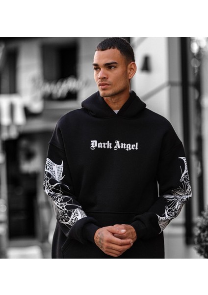 Büyük Beden Özel Tasarım Kapüşonlu Omurga Dark Sırt Baskılı Modern Battal Erkek Sweatshırt fiyatları