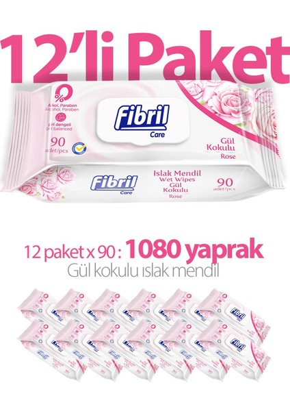 Gül Islak Mendil 12X90 Lı Paket 1080 Yaprak