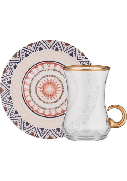 Ethnic 100 ml 12 Parça 6 Kişilik Kulplu Cam Çay Takımı 9-01110131