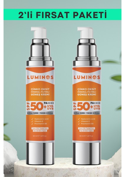 Premium Spf 50 + Doğal Güneş Kremi 2`li Fırsat Paketi