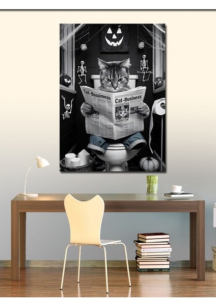 Kanvas Tablo Tuvalette Gazete Okuyan Kedi fiyatları