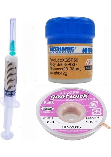 Mechanic Krem Lehim Solder Paste 183°C Noclean SN63/PB37 42G Lehim Toplama CP-2015 Emme Teli 2,0mm