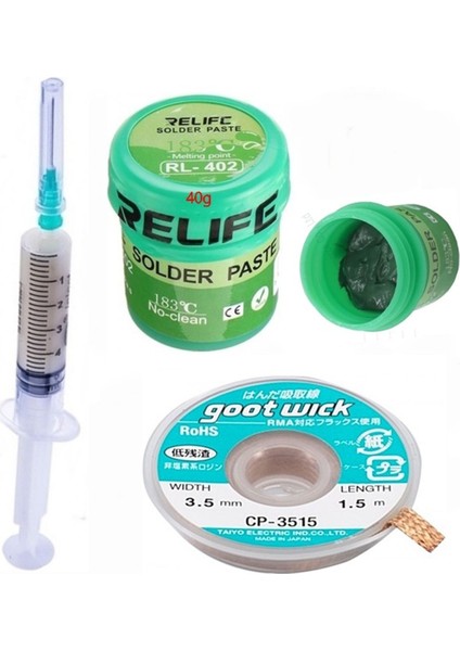 Relıfe RL-402 Krem Lehim Solder Paste 183°C Noclean SN63/PB67 40G Lehim Toplama CP-3515 Emme Teli