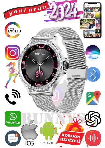 Huawei Uyumlu Akıllı Saat Mini Kadınlar Için Konuşma Özellikli Amoled