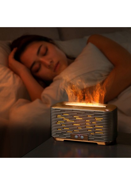 Nemlendirici 350ML Ultrasonik USB Esansiyel Yağı 3D Lamba Sis Yangın Alev Nemlendirici Difüzör Gümüş Gri (Yurt Dışından) modelleri