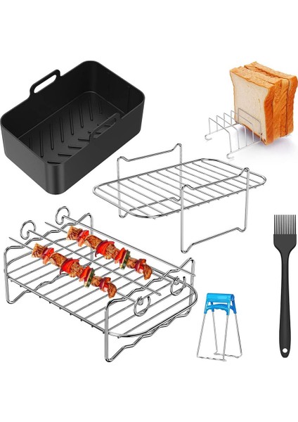 Ninja Çift Hava Fritöz Için Hava Fritöz Aksesuarları, 3.7qt-4.2qt Için Barbekü Şişleri Tost Ekmeği Rafı ile Vapur Rafı (Yurt Dışından)