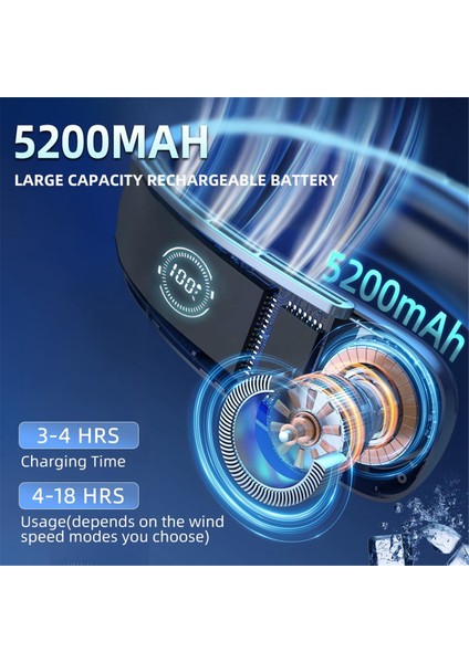 5200MAH Şarj Edilebilir Taşınabilir Boyun Fanı: Erkekler ve Kadınlar Için 5 Vitesli, Kanatsız ve Hafif Kişisel Klima (Yurt Dışından)