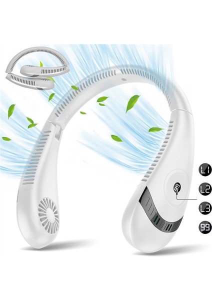 Taşınabilir Boyun Fanı Katlanabilir LED Ekran 360°SOĞUTMA 5000MAH 3 Hızla Şarj Edilebilir Dış Mekan Seyahati Için Kişisel (Yurt Dışından)