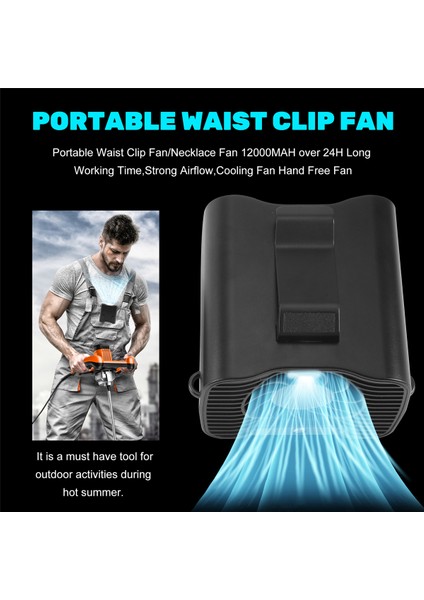 Taşınabilir Bel Klipsli Fan / Kolye Fanı 12000MAH 24H Üzerinde Uzun Çalışma Süresi, Güçlü Hava Akımı, Soğutma Elsiz (Yurt Dışından)