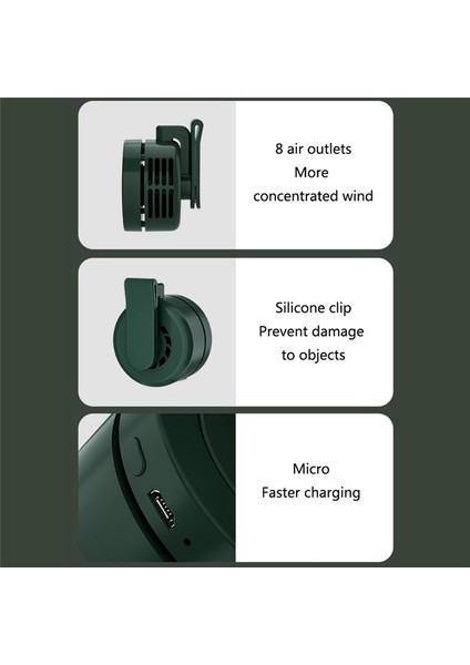 Asmak Kemer Mini Yaz Açık 3 Hızlı Fan USB Şarj Edilebilir Soğutma Bladeless Klipsli Ayarlanabilir Fan, C (Yurt Dışından)