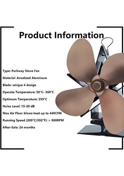 Şömine Fanı 4 Kanatlı, Odun Brülörleri Için Sıcak Şok Soba Soğutma, Ultra Sessiz ve Çevre Dostu, Bronz (Yurt Dışından)
