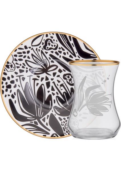 Monochrome V2 24 Ayar Altın Yaldızlı 110 ml 12 Parça 6 Kişilik Cam Çay Takımı 9-01110024