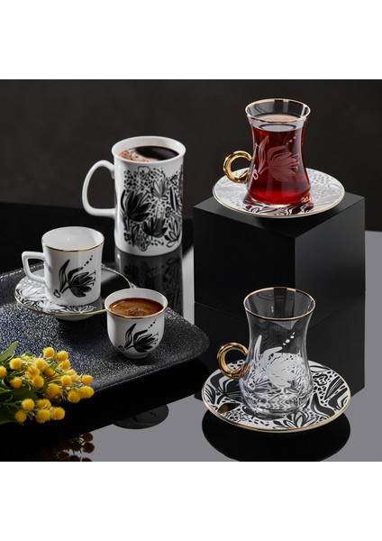 Monochrome V2 24 Ayar Altın Yaldızlı 110 ml 12 Parça 6 Kişilik Cam Çay Takımı 9-01110024 modelleri