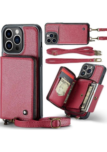 IPhone 14 Için Kılıf Pro Max Çift Kayış 360&DEG; Koruma Rfıd Engelleme Cüzdan (Yurt Dışından)