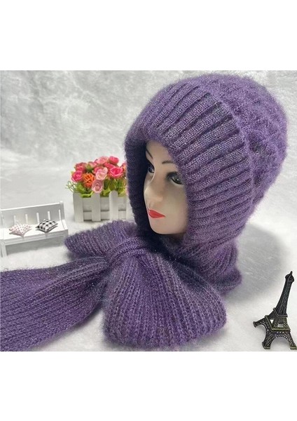 Kaliteli Malzemeden Örme Şapka Atkı-Mor (Yurt Dışından)