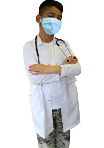 Erkek Çocuk Doktor Önlüğü ( 2 -13 Yaş Aralığı Bedenler ) Öğretmen Laboratuvar Beyaz Önlük