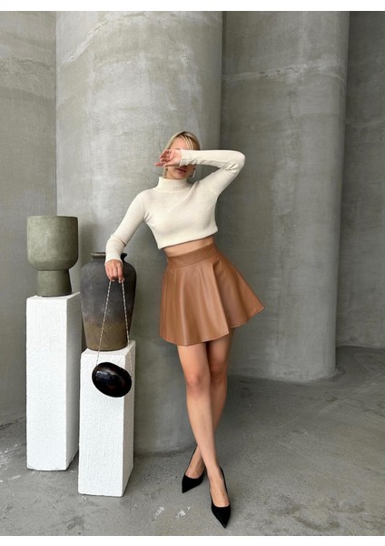 Suni Deri Mini Kloş Etek fırsatları