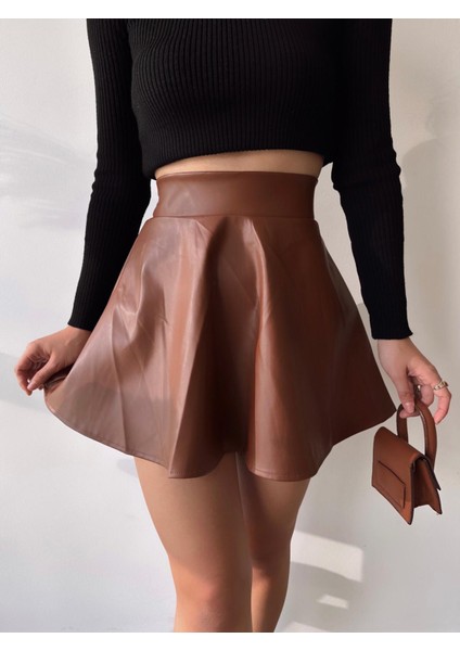 Suni Deri Mini Kloş Etek indirimleri