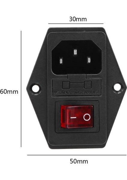 220V Erkek Power Soketi Sigorta Yuvalı ve Işıklı Açma Kapama Anahtarlı Kulaklıklı Montaj Tip