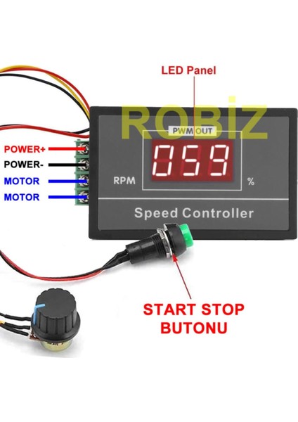 30A 60V Dc Motor Hız Kontrol Devresi Panel Tip Potansiyometre