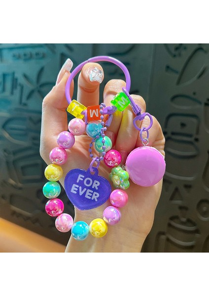 Macaron Boncuklu Bilezik Çanta Anahtarlığı Dekorasyonu Küçük Hediye (Yurt Dışından)