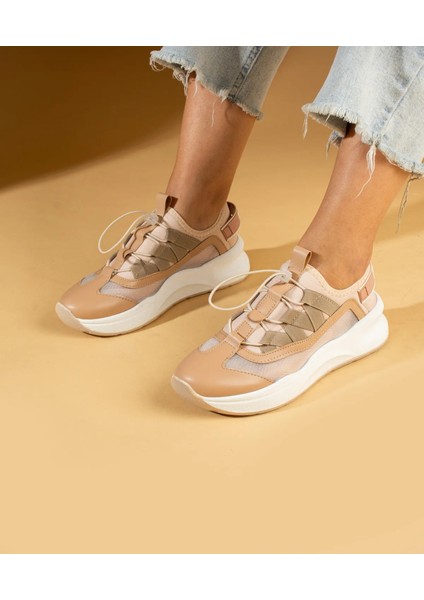Kadın Bağcıklı Spor Sneaker-Bej