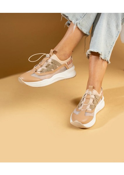 Kadın Bağcıklı Spor Sneaker-Bej fiyatları