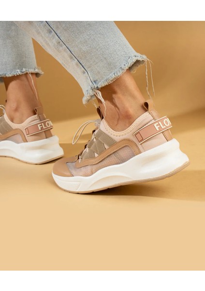 Kadın Bağcıklı Spor Sneaker-Bej fırsatları