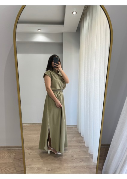 Haki Fırfırlı Önden Düğmeli Poplin Gömlek modelleri