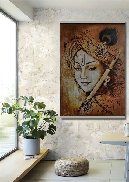 Dekoratif Dikey Modern Sanat Flüt Çalan Kadın Duvar Tablo Ahşap Dikdörtgen Tablo