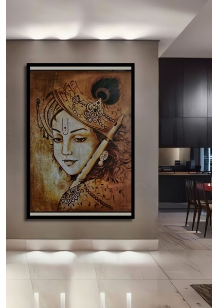 Dekoratif Dikey Modern Sanat Flüt Çalan Kadın Duvar Tablo Ahşap Dikdörtgen Tablo