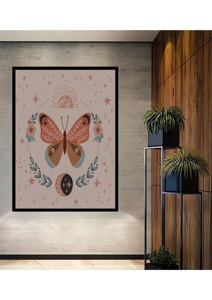 Dekoratif Bohem Minimalist Soyut Çizim Ahşap Tablo Çerçeve Görünümlü Dikey Duvar Dekorasyon Tablosu