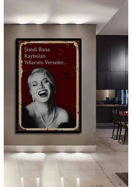 Dekoratif Tablo Sezen Aksu Retro Ahşap Poster Çerçeve Görünümlü Dikey Duvar Dekorasyon Tablosu