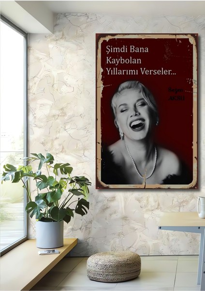 Dekoratif Tablo Sezen Aksu Retro Ahşap Poster Çerçeve Görünümlü Dikey Duvar Dekorasyon Tablosu fiyatları