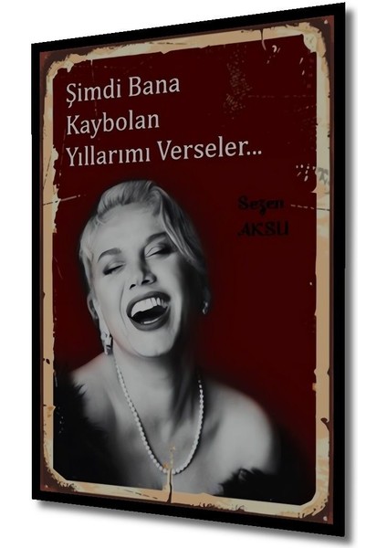 Dekoratif Tablo Sezen Aksu Retro Ahşap Poster Çerçeve Görünümlü Dikey Duvar Dekorasyon Tablosu modelleri
