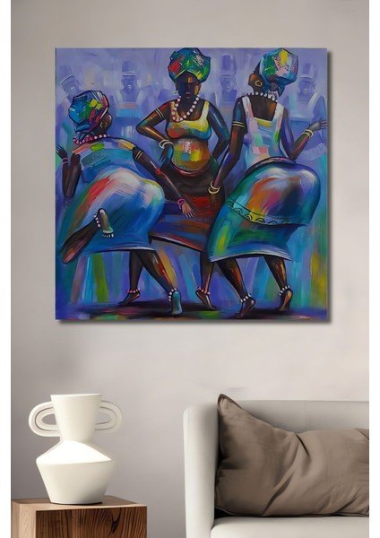 Dekoratif Dikey Eğlenen Afrikalı Kadınlar Duvar Tablo Ahşap Dikdörtgen Tablo