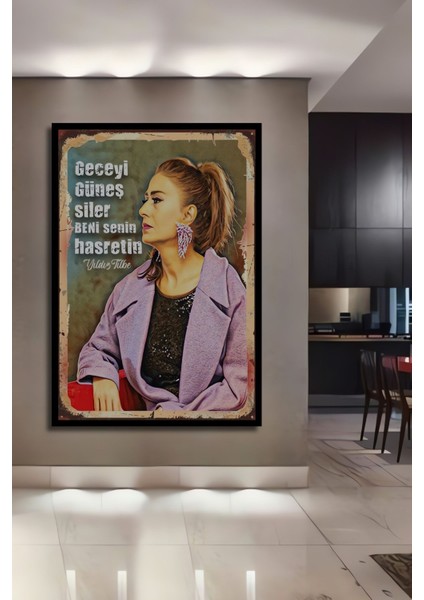 Dekoratif Tablo Yıldız Tilbe Retro Ahşap Poster Çerçeve Görünümlü Dikey Duvar Dekorasyon Tablosu