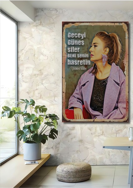 Dekoratif Tablo Yıldız Tilbe Retro Ahşap Poster Çerçeve Görünümlü Dikey Duvar Dekorasyon Tablosu fiyatları