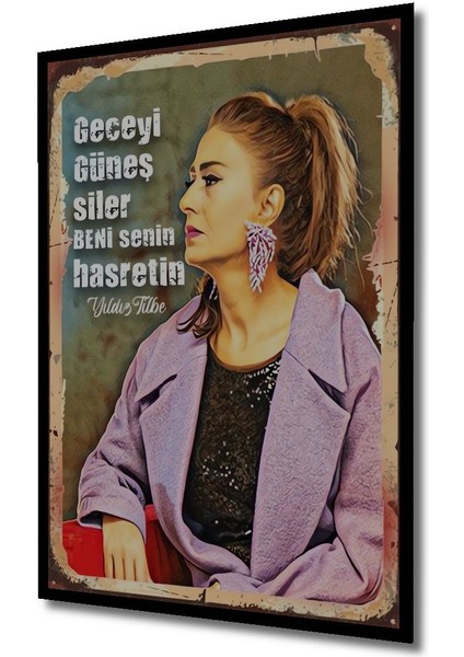 Dekoratif Tablo Yıldız Tilbe Retro Ahşap Poster Çerçeve Görünümlü Dikey Duvar Dekorasyon Tablosu modelleri
