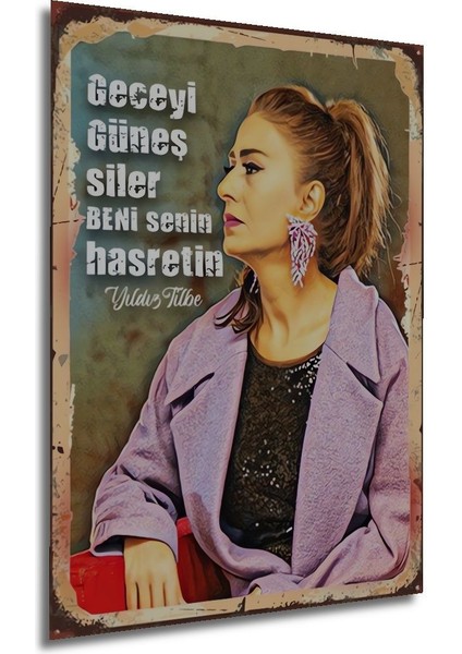 Dekoratif Tablo Yıldız Tilbe Retro Ahşap Poster Çerçeve Görünümlü Dikey Duvar Dekorasyon Tablosu indirimleri