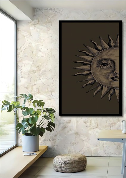 Dekoratif Dikey Modern Sanat Güneş Duvar Tablo Ahşap Dikdörtgen Tablo