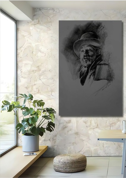 Dekoratif Dikey Karakalem Sanat Duvar Tablo Ahşap Dikdörtgen Tablo